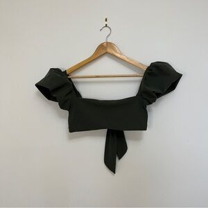 Agua Bendita Calista Green Bikini Puff Sleeve Top Large